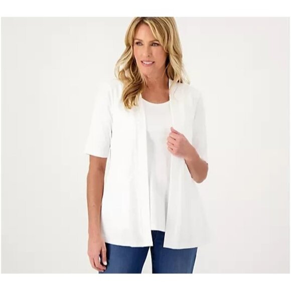 Isaac Mizrahi Live! Essentials Pima Cotton Layered Look Bright White 2X A575205 - Picture 1 of 1